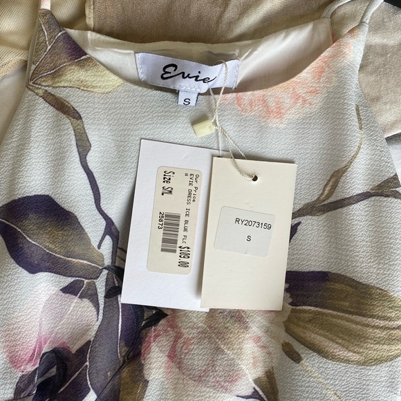 Evie Ice Blue and Pink Flower A-Line Dress Size Small - Picture 2 of 3